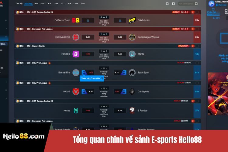 Tổng quan chính về sảnh E-sports Hello88